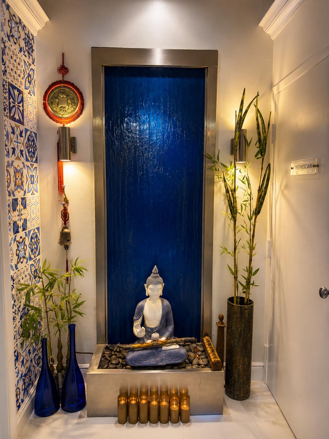 Zen Buddha fountain at the entrance